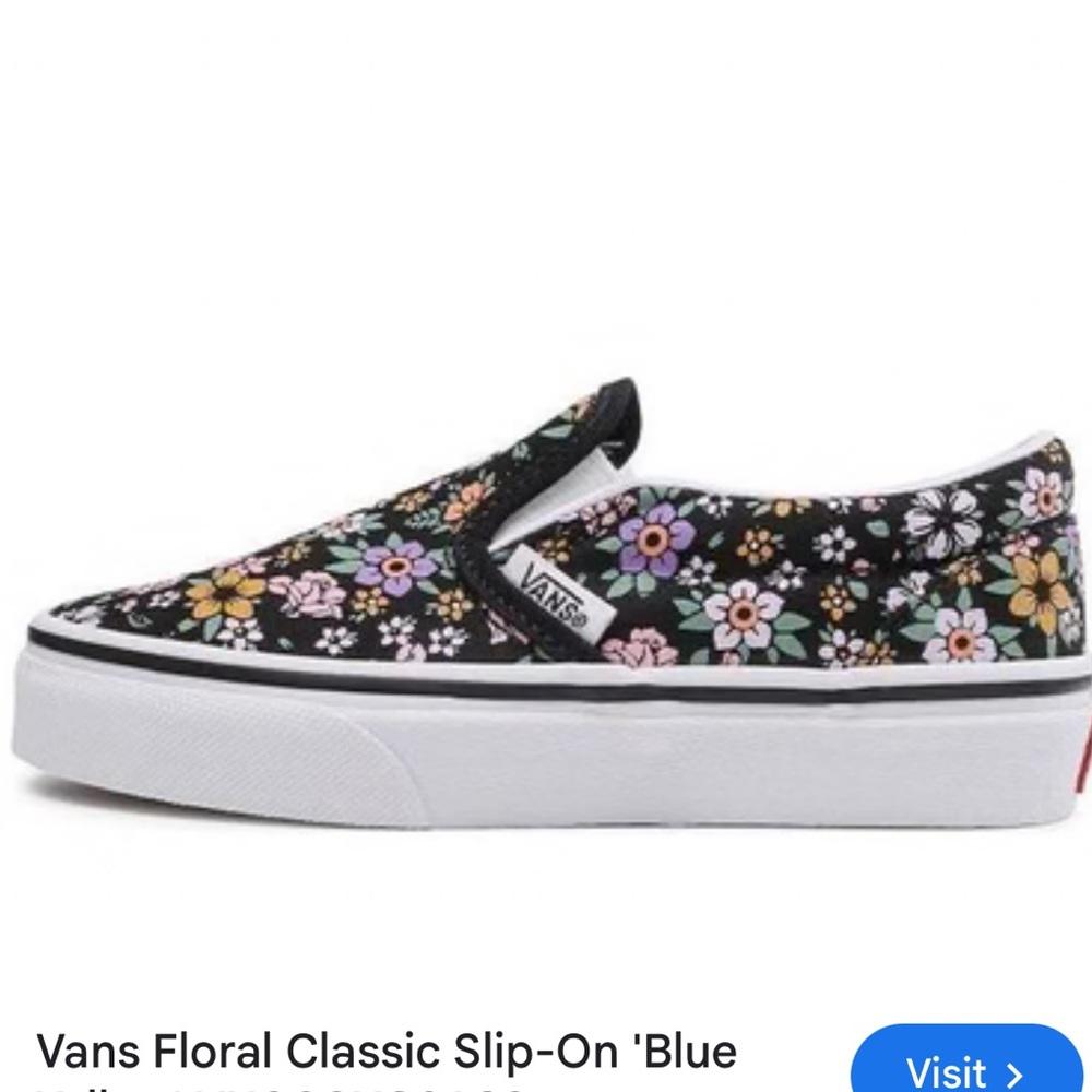 Vans Slip On Black Floral Kids Size 13.5 Flowers Classic Off The Wall Shoes
